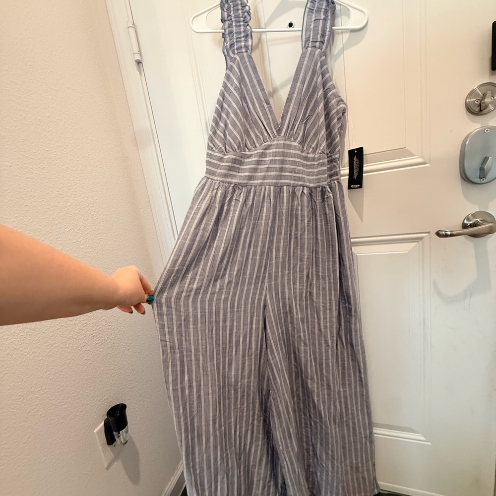 Blush Gray Striped Jumpsuit PLUS SIZE XL
